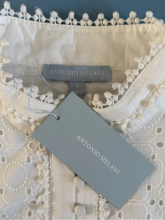 NWT Antonio Melani Brynn Eyelet White Button Front Long Sleeve Tie Waist Dress - Picture 6 of 7